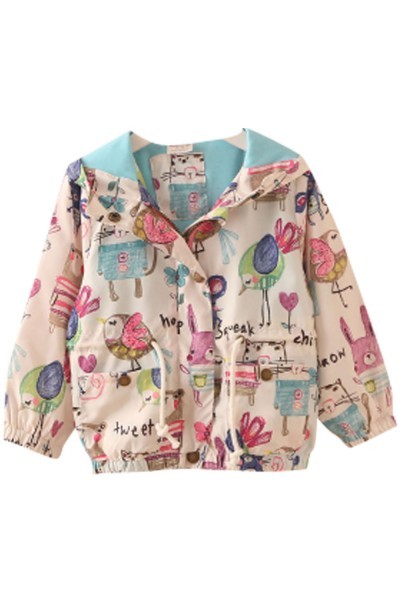 SKCC004 design printed zipper coat for girls children's wear hooded coat children's wear specialty store front view